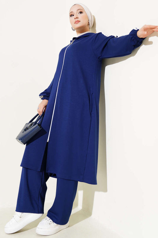 Kapüşonlu Uzun Tunik İkili Takım Lacivert