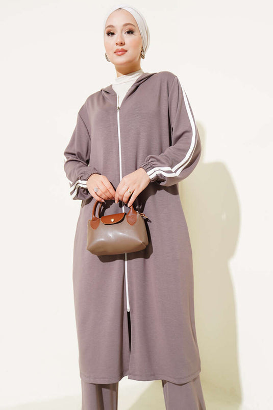 طقم تونيك طويل بغطاء للرأس من قطعتين من المنك