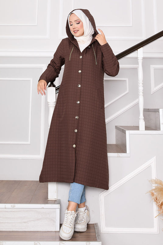 Steppmantel mit Kapuze und Taschendetails, Braun