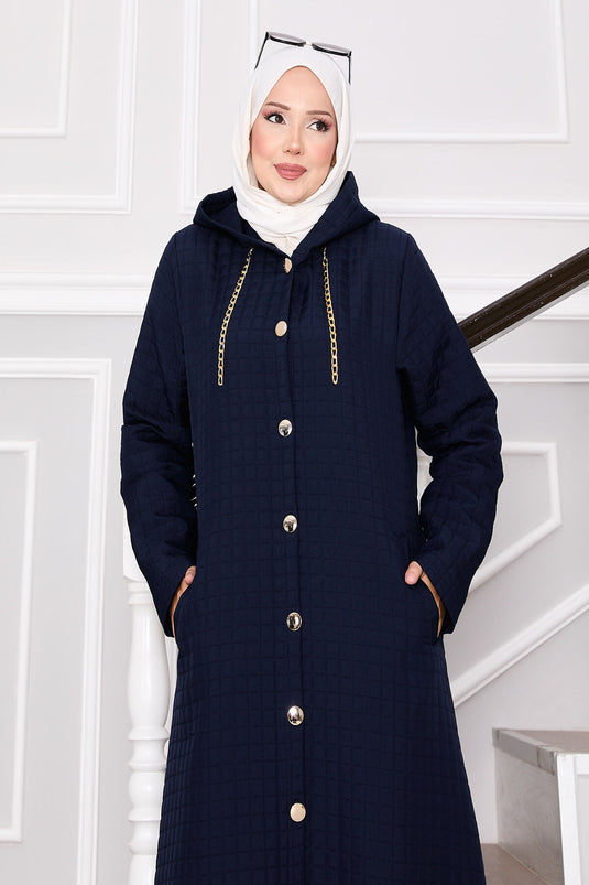 Steppmantel mit Kapuze und Taschendetails Marineblau