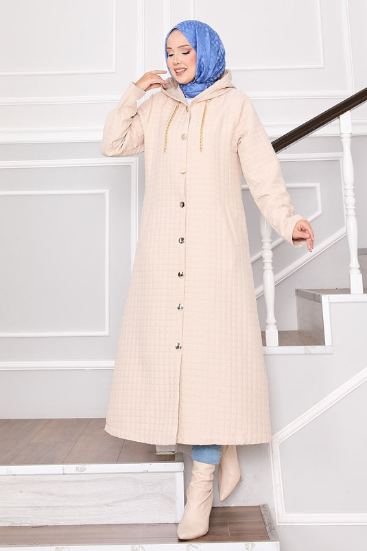 Quilted Coat with Hood and Pocket Details