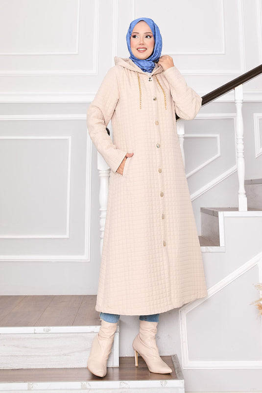 Quilted Coat with Hood and Pocket Details