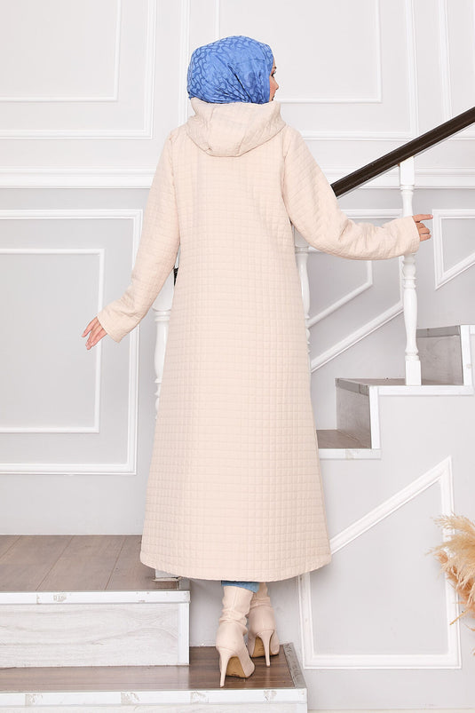 Quilted Coat with Hood and Pocket Details