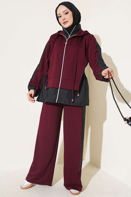 Bordeaux Hooded Collar Knit Set