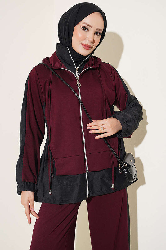 Bordeaux Hooded Collar Knit Set