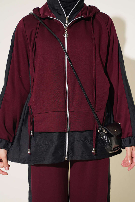 Bordeaux Hooded Collar Knit Set