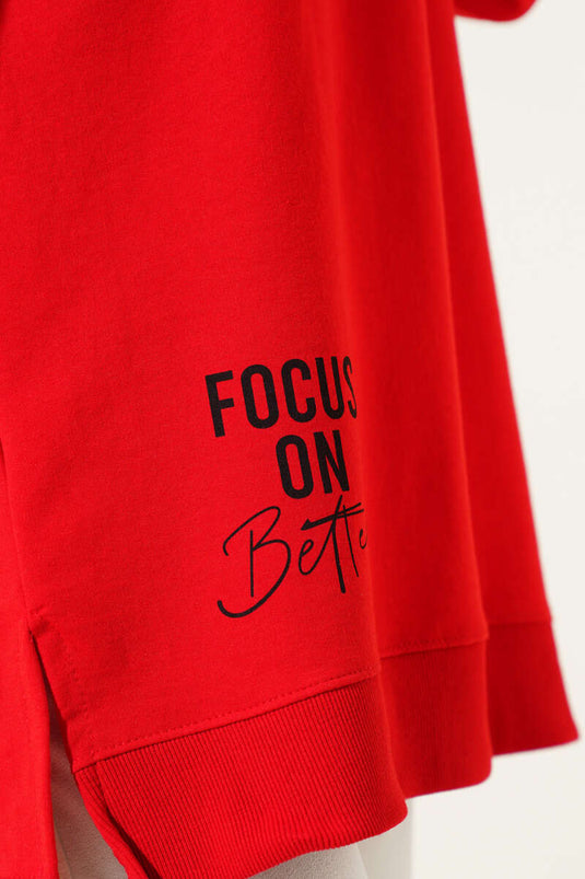 Hooded Half Zipper Printed Tunic Red