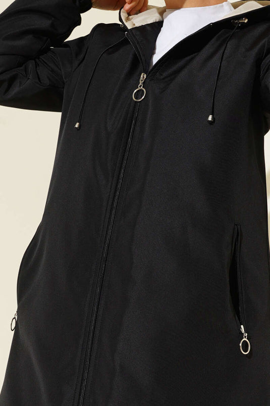 Manteau à capuche noué en corde noir