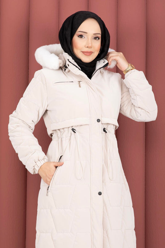 Nova Coat with Fur-Lined Hood and Zipper Stone