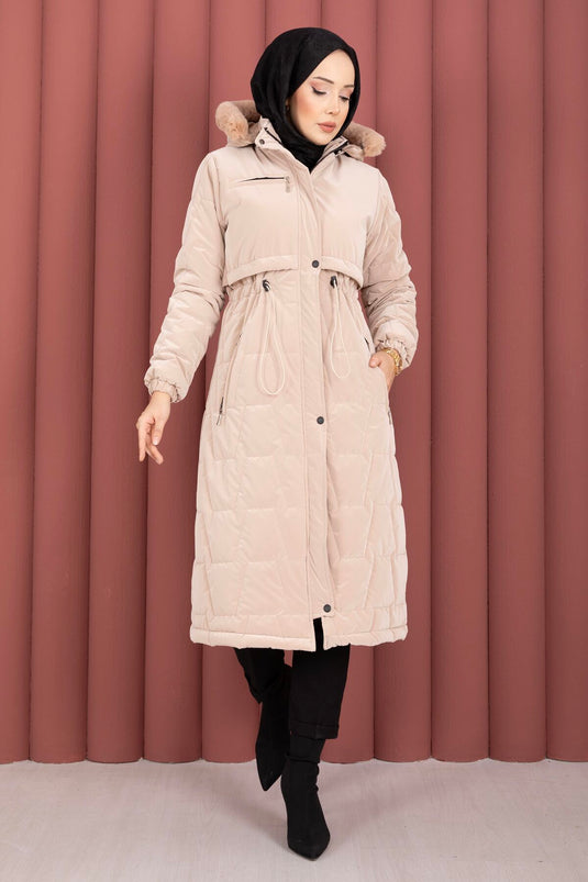 Nova Coat with Fur-Lined Hood and Zipper, Mink Color