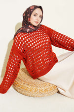 Pull tricot ajouré Kare couleur brique