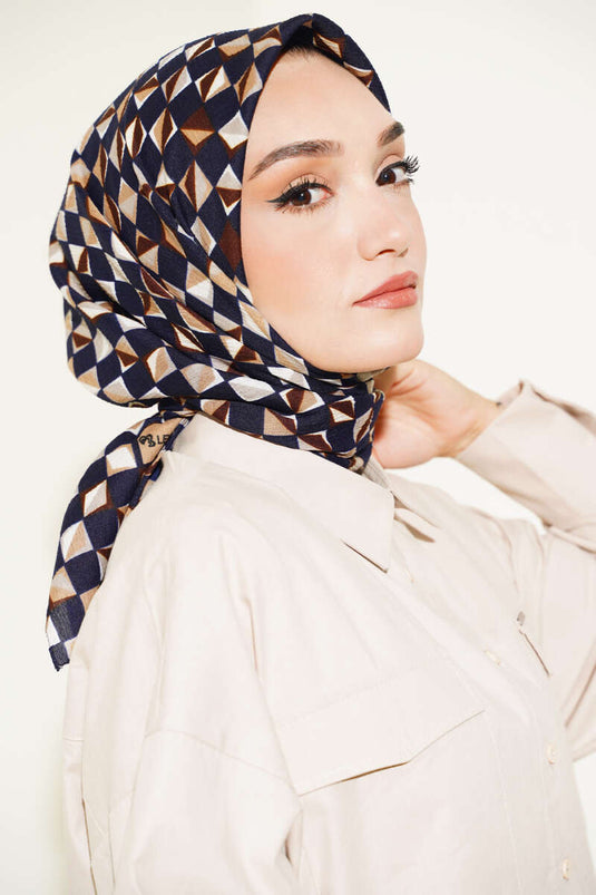 Kare Pattern Mio Scarf Navy Blue