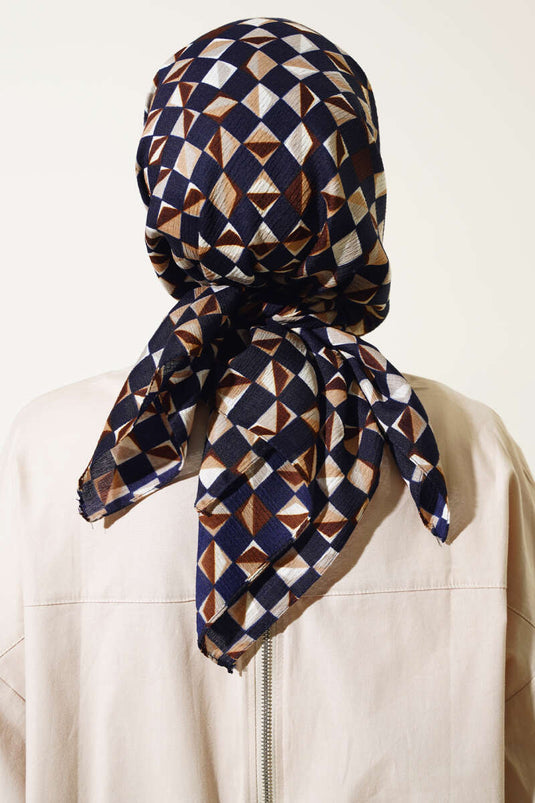 Kare Pattern Mio Scarf Navy Blue