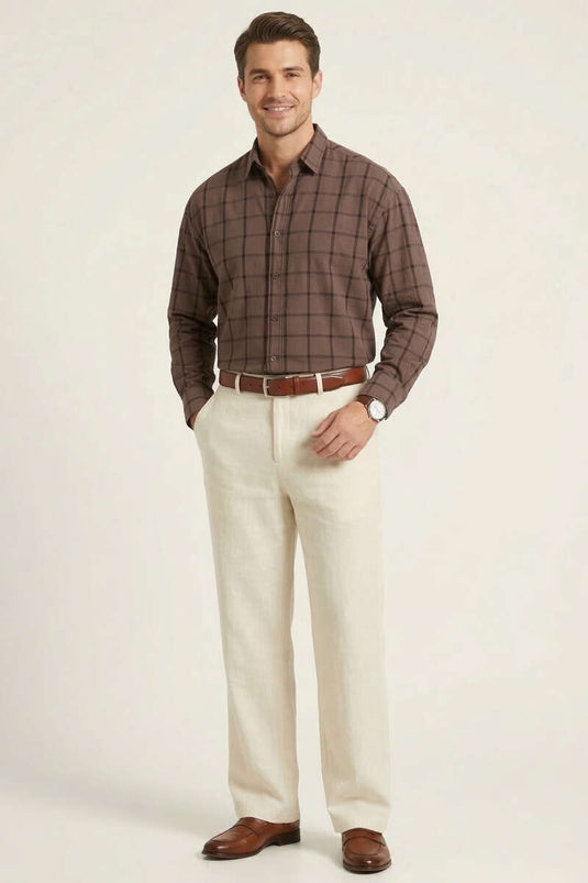 Men's Shirt with Square Pattern Brown