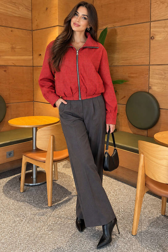 Veste À Fermeture Éclair À Motif Rouge