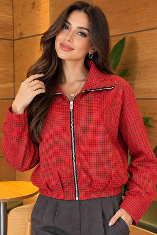 Veste À Fermeture Éclair À Motif Rouge
