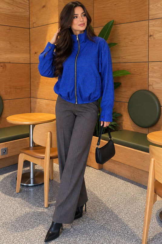 Veste À Fermeture Éclair À Motif Carreaux Pour Femmes