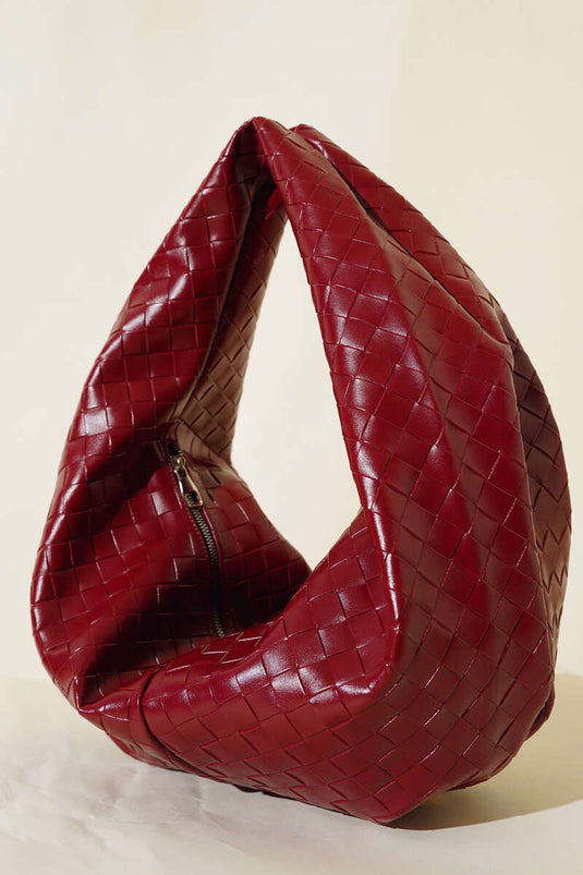 Burgundy Checkered Handbag