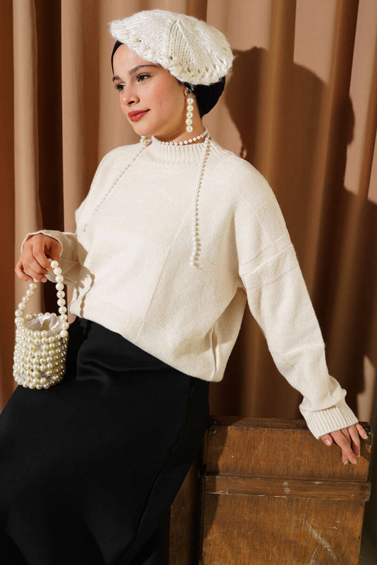 كنزة صوفية منقوشة، بيج