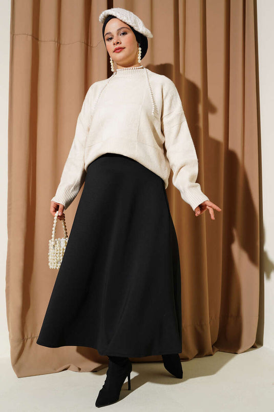 كنزة صوفية منقوشة، بيج