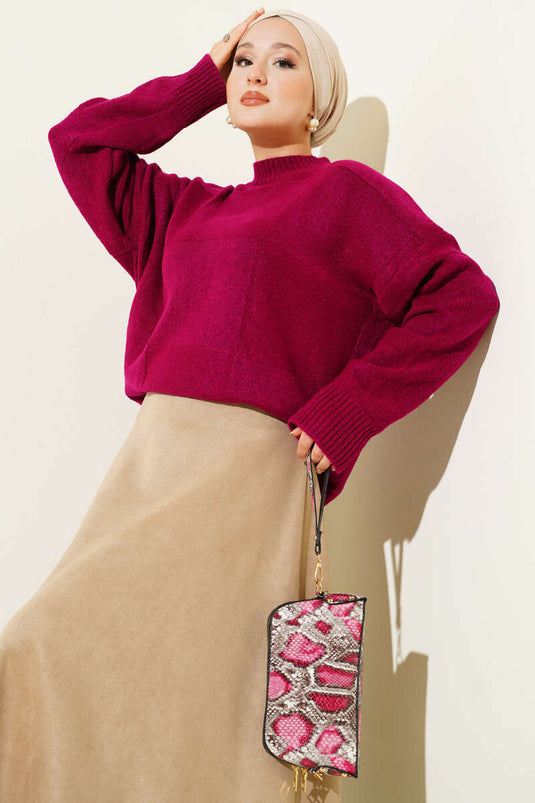 كنزة صوفية منقوشة، بنفسجي