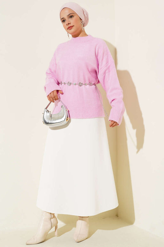 Rosa karierter Strickpullover