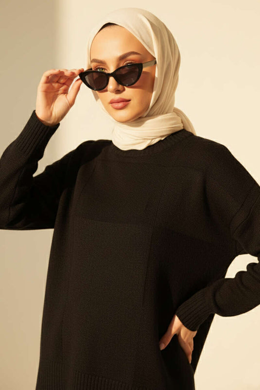 Pull en maille à motifs carrés noir