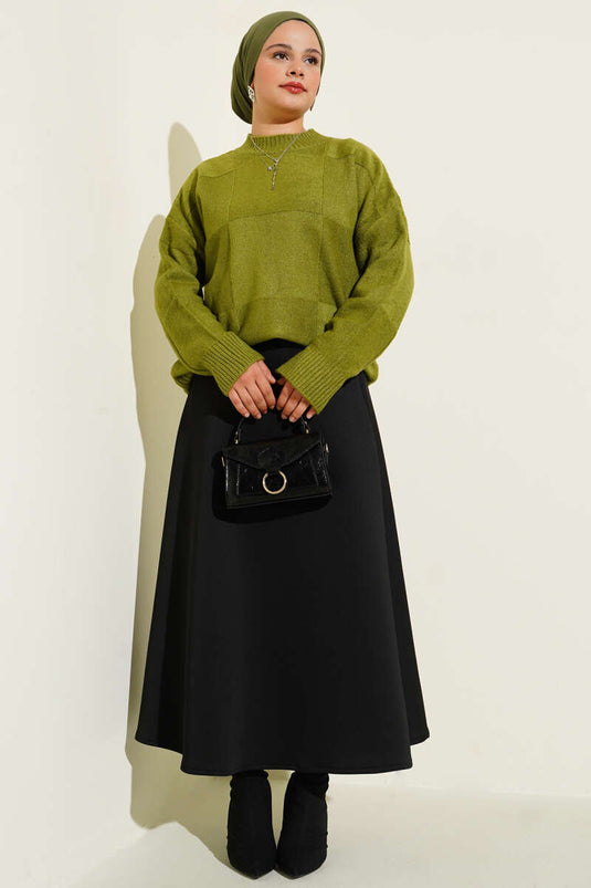 Plaid Knit Sweater, Olive Green