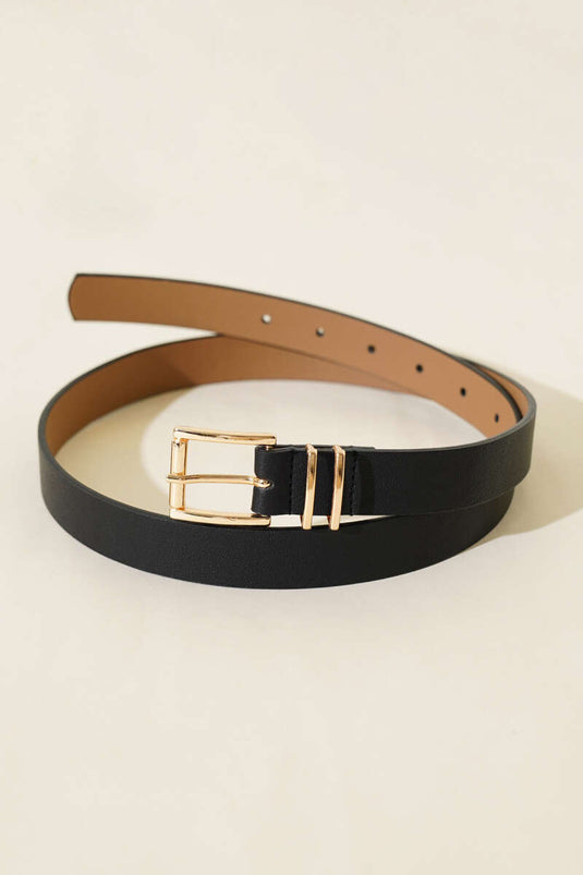 Ceinture à boucle fine carrée noire