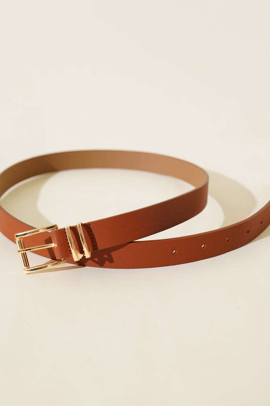 Ceinture Carrée à Boucle Fine Marron