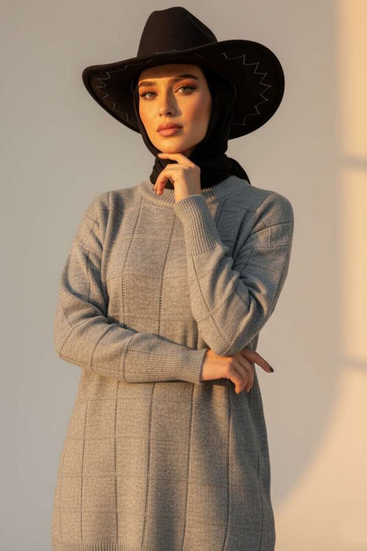 Square Embossed Soft Knit Tunic Gray