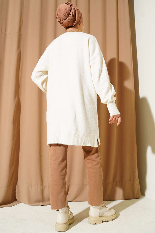 Kare Kabartmalı Yumoş Triko Tunik Kemik