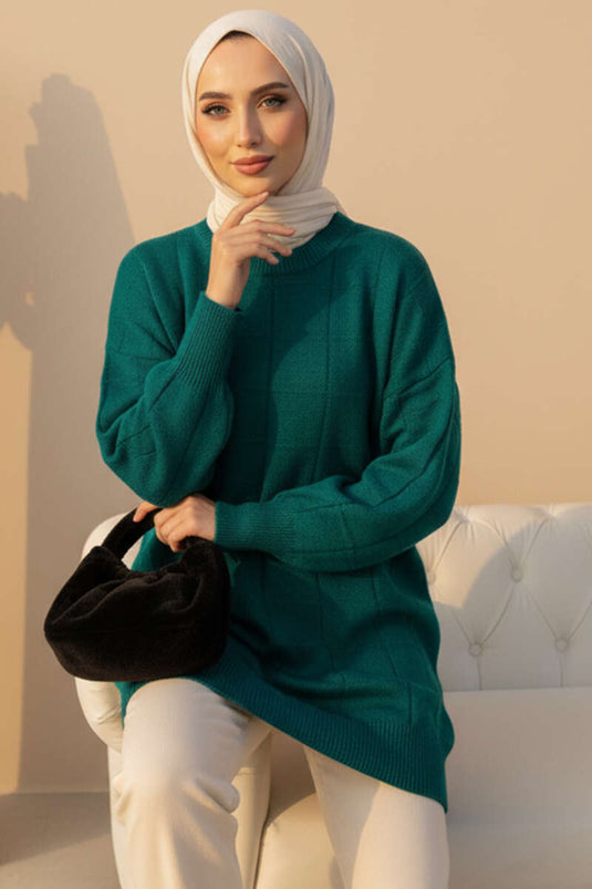 Kare Kabartmalı Yumoş Triko Tunik Nefti