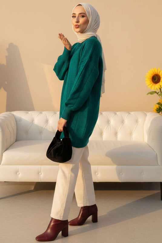 Kare Kabartmalı Yumoş Triko Tunik Nefti