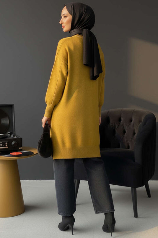 Tunique en tricot doux à motif carré en relief vert pétrole