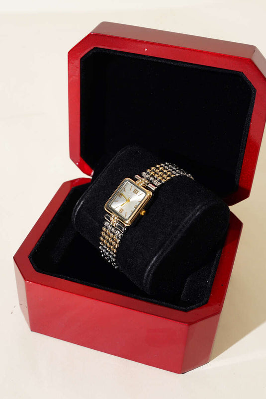 Montre-bracelet carrée pour femme, dorée et argentée