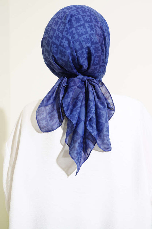 Indigo Small Flower Patterned Scarf