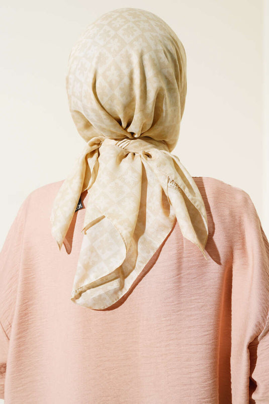 Kare Small Flower Patterned Scarf Latte