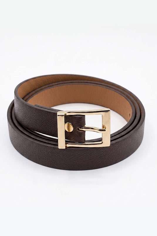Ceinture à boucle métallique dorée Kare Marron foncé