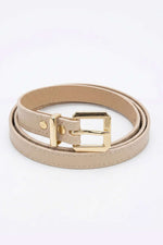 Ceinture Fine Beige À Boucle Métal Carrée
