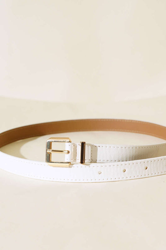 Ceinture fine blanche à boucle métallique Kare