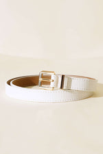 Ceinture Fine À Boucle Métal Carrée Blanche