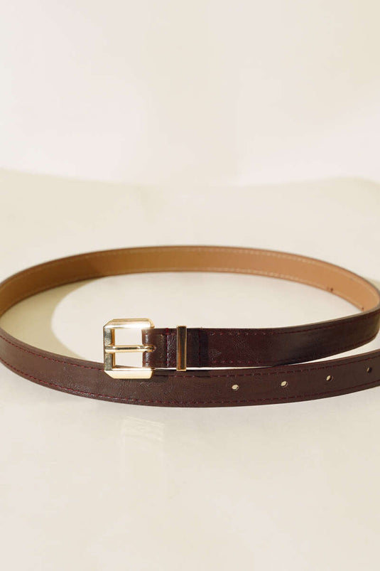 Ceinture fine en métal Kare avec boucle, couleur café