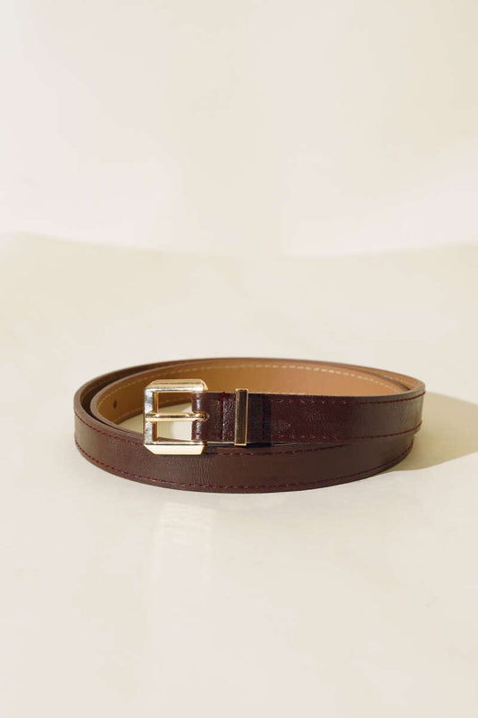 Ceinture fine en métal Kare avec boucle, couleur café