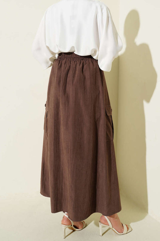 Kargo Cep Detaylı Tensel Etek Kahve