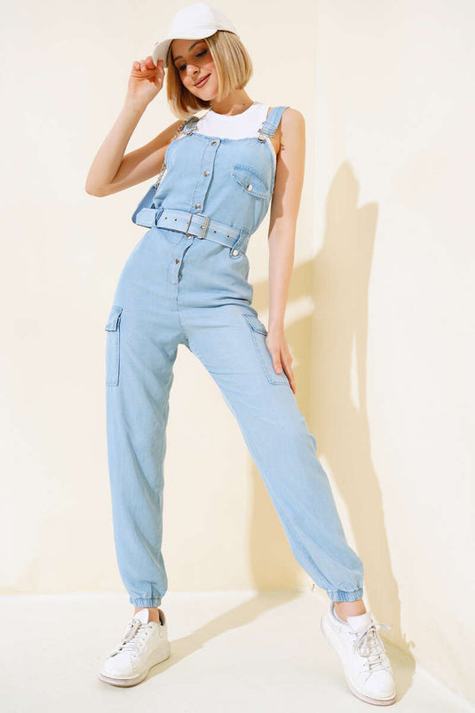 Cargo Pocket Strap Overalls lyseblå