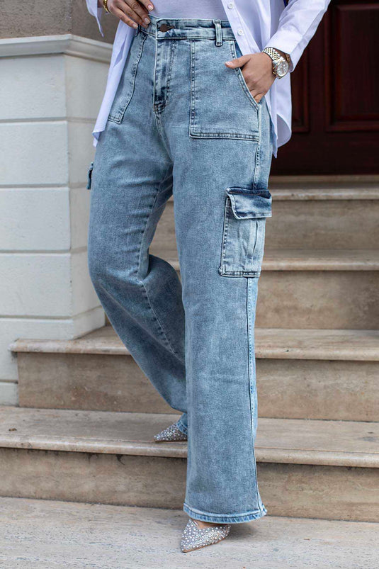 Cargo Modest Denim Pants Ice Blue