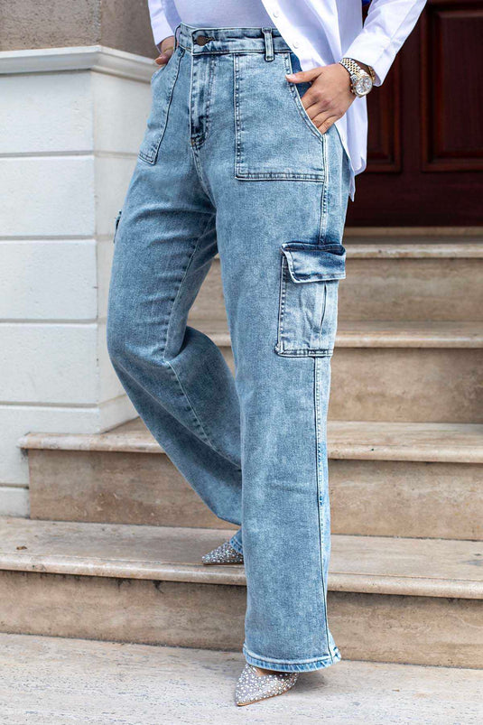 Cargo Modest Denim Pants Ice Blue