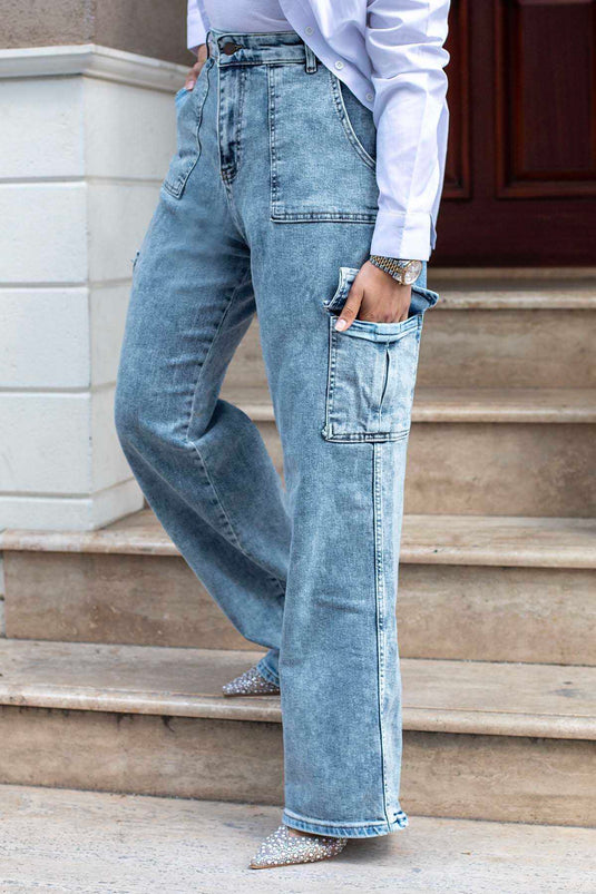 Cargo Modest Denim Pants Ice Blue