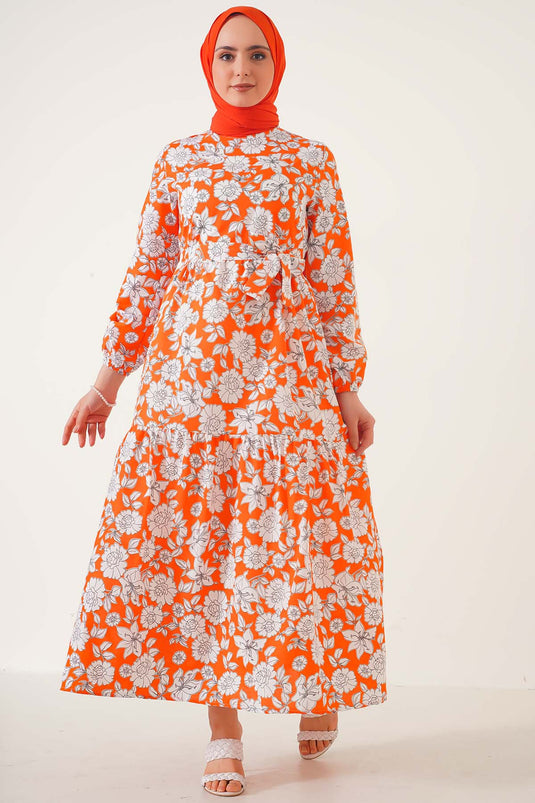 Robe Motifs Floraux Mixtes Orange